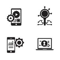 Set of modern technology and business icons in a minimalistic black and white style vector