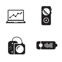 Icons representing technology devices statistics battery life and audio visual elements vector