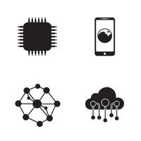 Modern technology icons representing processor smartphone network and cloud computing services vector