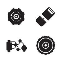 Icon set of gears mic technology and circuitry elements in simple black and white style vector