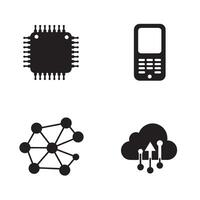 Abstract black and white technology icons representing electronics mobile cloud computing and networking vector
