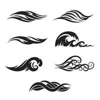 illustrations of abstract black wave and swirl design elements vector
