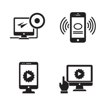 Technology device icons representing streaming computer phone communication vector