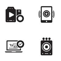 Tech icons collection representing audio devices smartphone laptop and energy power symbols vector