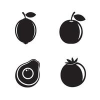 illustrations of various fruits and vegetables in simple black and white design vector