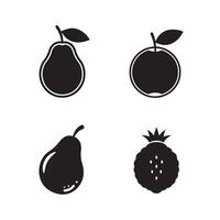 Minimalist fruit icons featuring pear apple and raspberry designs for decorative elements and creative projects vector