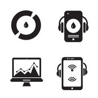 Modern black and white icon set representing data chart music and wireless connectivity vector
