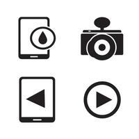 Collection of minimalist black icons representing mobile technology playback and recording functions vector