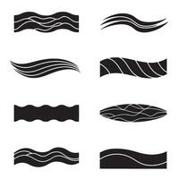 Set of black and white graphic elements featuring wavy lines and shapes vector