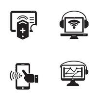 Set of black and white technology and wireless connection icons vector