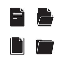 Simple black and white icon set of document and folder symbols for design elements vector