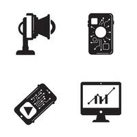Digital technology and communication icons representing information analysis and broadcasting concepts vector