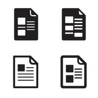 Black and white document icon set with rectangular blocks and text lines vector
