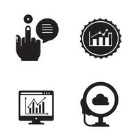 Modern minimalist business and technology icon set with financial growth cloud computing and communication elements vector