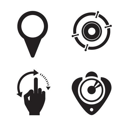 Set of black and white icons representing navigation location and ui gestures