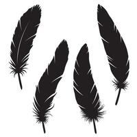 Black feather silhouettes isolated on white background artistic design elements for diverse creative projects vector