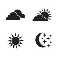 Weather icons set depicting clouds sun moon and stars in a silhouette style for various design uses vector