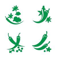 Green chili pepper designs featuring botanical silhouette illustrations for culinary and food related concepts vector