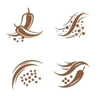 Set of stylized silhouette chilli pepper icons and design elements in a modern minimalist style vector
