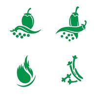 Collection of stylized green chili pepper and spice illustrations with a silhouette design on a white background vector