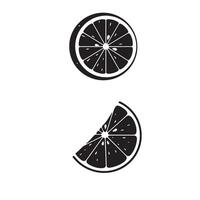 Black and white stylized illustration of orange slices and a quarter section for design projects vector