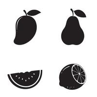 Monochrome fruit collection featuring mango pear watermelon and lemon silhouettes on a white background vector