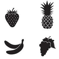 Black silhouette fruit collection on white background for food and healthy eating concepts vector