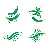 Collection of green chili pepper logos and design elements silhouettes for culinary and food industry use vector