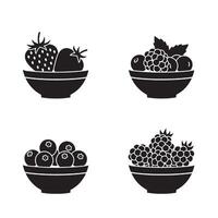 illustration of fruit bowls featuring strawberries blackberries blueberries and raspberries in a minimalist silhouette design vector