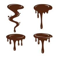 Set of chocolate drips and splatters in brown silhouette isolated on white background vector