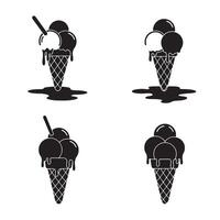 Collection of simple black and white ice cream cone silhouettes for graphic design elements vector