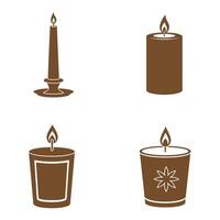 Four different candle designs illustrated with a minimalist silhouette style, each depicting a burning flame perfect for various concepts. vector