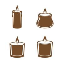 Set of four elegant silhouette candles in brown color tones with burning flames suitable for design projects and decorative elements vector