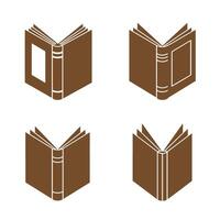 Brown book silhouettes shown in various perspectives depicting open pages isolated on a white background featuring a clean and minimalist graphic. vector