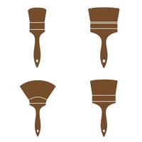 Four distinct silhouettes of paint brushes presented in a flat brown color scheme suitable for illustrating painting and decoration concepts on a white background. vector