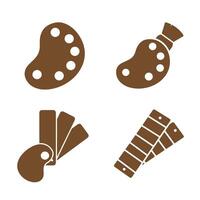 Artistic tools silhouettes featuring paint palettes brush swatches and color guides in brown tone for design projects vector