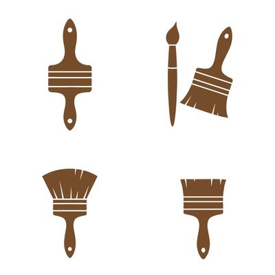 Four brown silhouette paint brushes arranged in a group representing painting art and creative design ideas for various projects