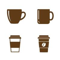 Brown coffee cups and takeaway coffee cups represented as simple silhouette illustrations on a white background for cafe menu design and other related projects vector