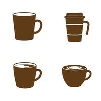 Simple brown silhouette illustrations presenting a variety of coffee and tea mugs, depicting different cup styles with minimalist design. vector