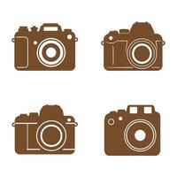 Set of four brown camera silhouettes on white background photography equipment concepts for design elements and icons vector