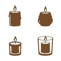 A set of four decorative candles in a brown color silhouette with burning flames a simple and modern graphic design on a white background. vector