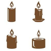 Four brown candle silhouettes with flames in various shapes and sizes create a warm ambiance suitable for design projects and illustrations vector