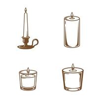 Set of four unique candle designs in a brown silhouette, from a tall taper candle to a small votive candle, perfect for crafts and design. vector