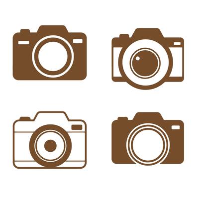 A set of four minimalist brown camera silhouette illustrations ideal for photography related content social media or any visual projects