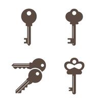 A collection of various brown key silhouettes on a white background featuring classic vintage style keys for security and access concepts vector