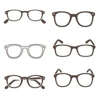 Collection of six stylish eyeglasses silhouette designs suitable for various fashion and optometry concepts perfect for graphic design and illustrations. vector