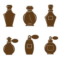 Collection of elegant perfume bottle silhouettes in a monochromatic brown color scheme representing beauty and fragrance cosmetics and design vector