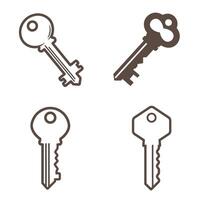 Collection of four different vintage keys with brown silhouette outlines on white background for security and access concepts vector