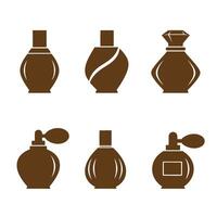 Collection of elegant brown silhouette perfume bottles in various shapes and designs suitable for beauty and fragrance product marketing vector