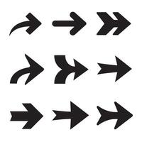 Collection of black arrow silhouettes pointing in various directions on a white background vector